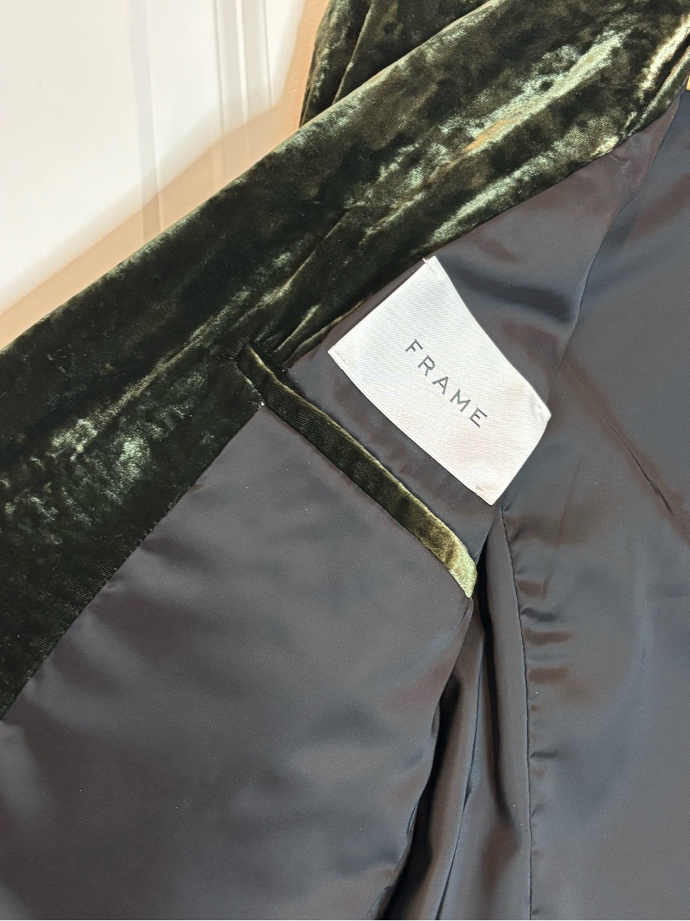 Frame Deep Moss Green Crushed Velvet Single Button Blazer 8 - Picture 9 of 12